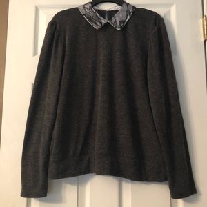 Grey Sweater with Lacey Collar | ZARA